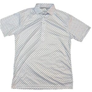 Collars & Co Men's Small Geo Collared Short Sleeve 1/4 Button Polo White Blue